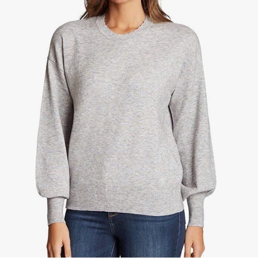 Ella Moss Maggie Heather Grey Balloon Sleeve Crew Neck Knit Sweater Size Large